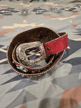 Montana West Women's Red Leather Western Belt with Silver Buckle Size XL